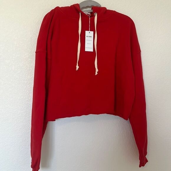 Re/Done Hooded Oversized Cropped Sweatshirt with Raw Hem NEW NWT - Picture 1 of 6